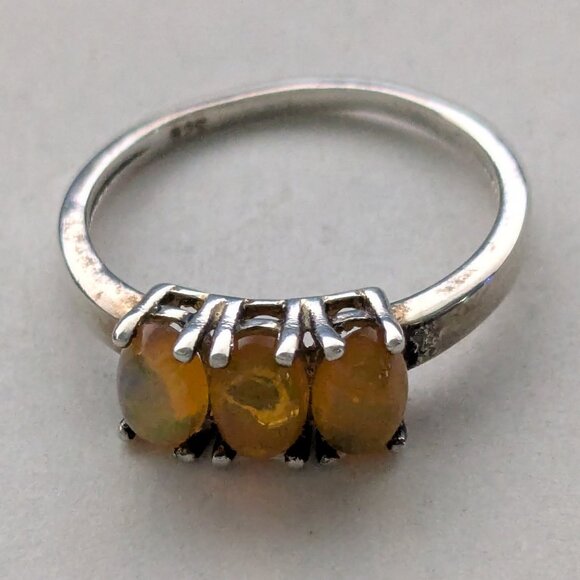 Orange Opal Cabochon 925 Sterling Silver Ring Size 8.5 - Picture 2 of 6